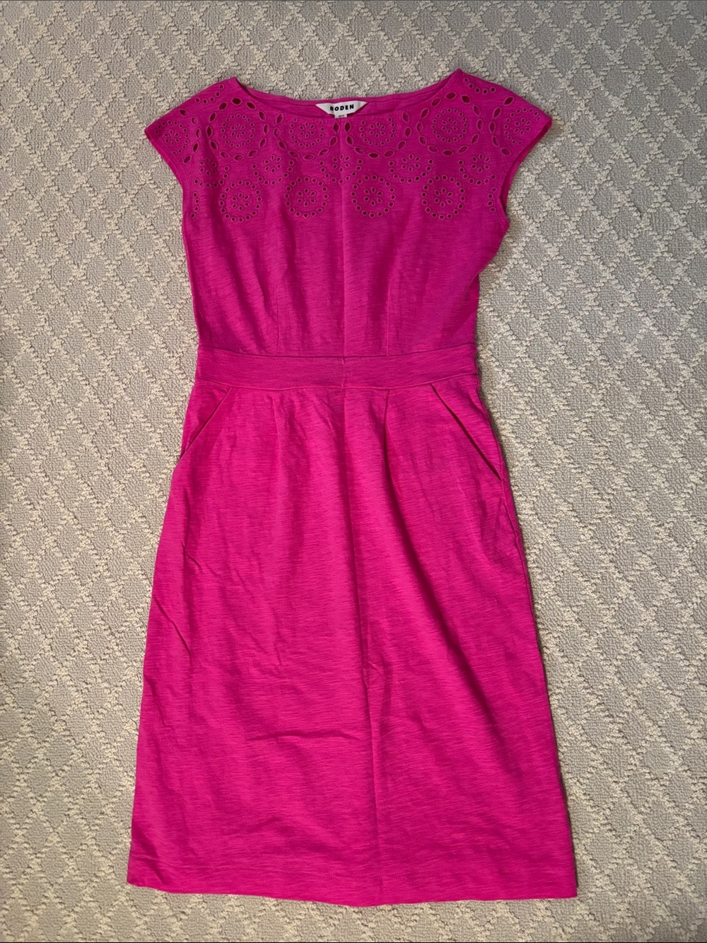 Boden Bright Pink Eyelet Yoke Casual Dress